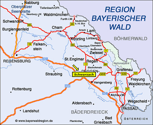 Anfahrt nach Schwarzach im Bayerischen Wald